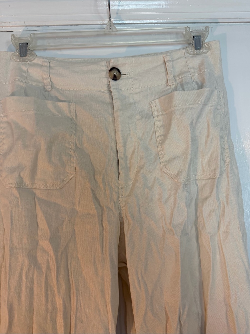 Anthropologie Maeve The Colette Linen Full Length Wide Leg Pants Cream - Picture 2 of 10